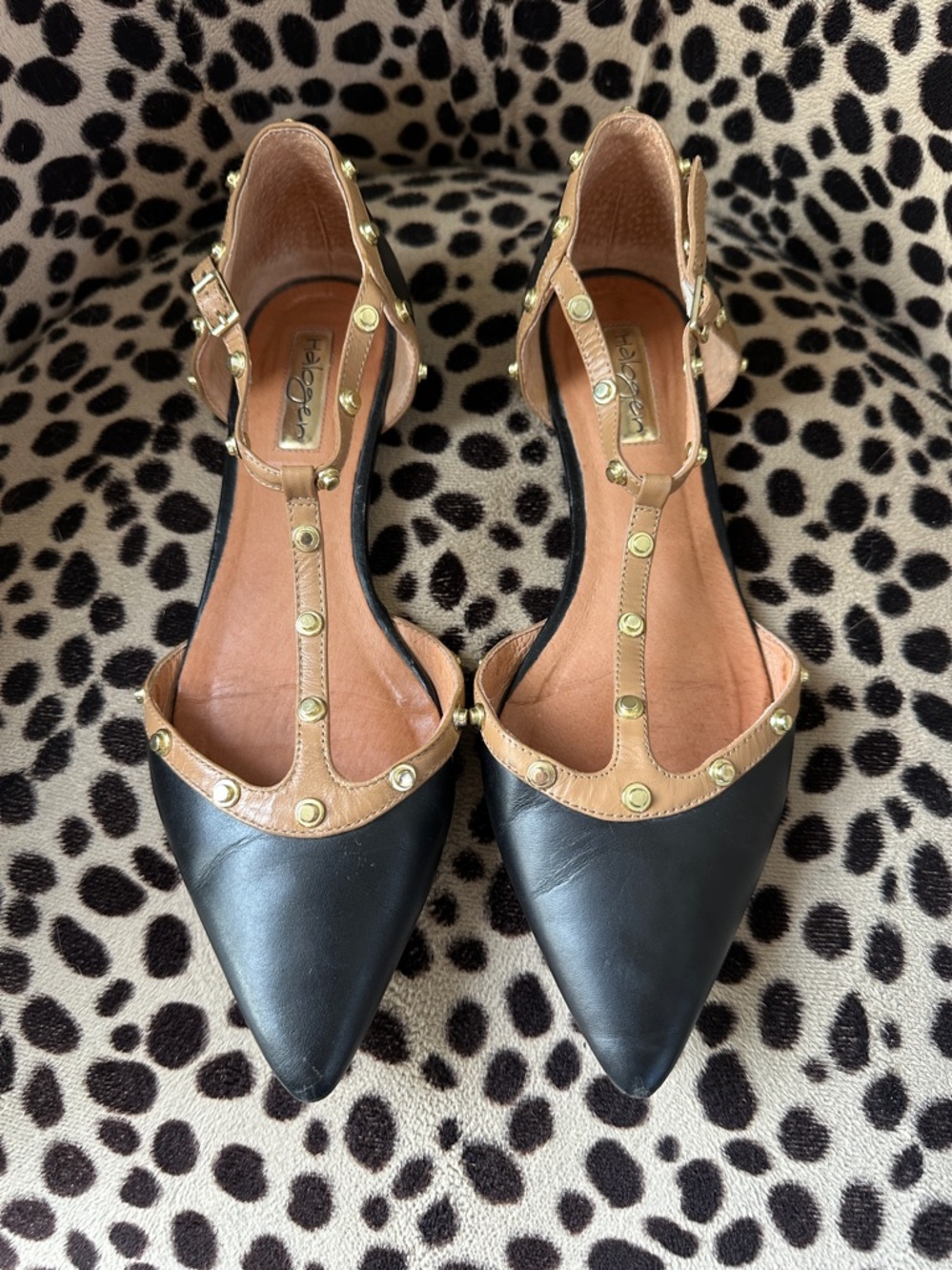Halogen Black/Tan Studded Trim flats - Picture 4 of 11